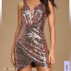 Blush pink sequin tulip mini dress